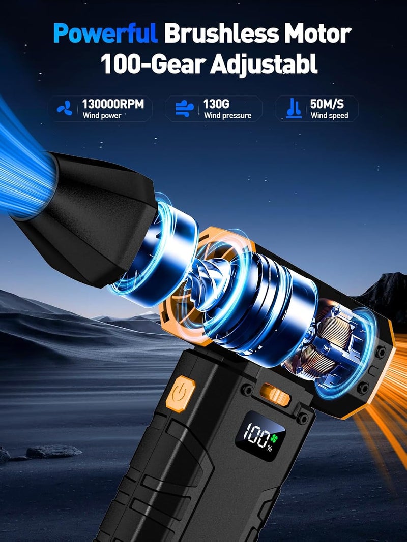 Apmata Compressed Air Duster 130000RPM Electric Duster with LED Light, 100 Gear Adjustable Rechargeable Cordless Air Blower Cleaning Tool for Keyboard,Electronic Devices,Car, Christmas Gifts for Men (Orange) - Image 2
